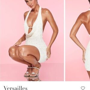 Oh Polly Versailles
Deep Plunge Embellished Mini Dress in White